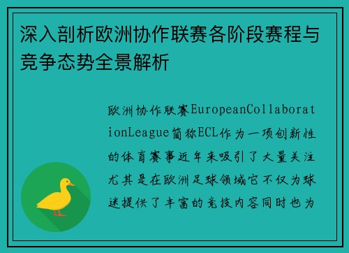 深入剖析欧洲协作联赛各阶段赛程与竞争态势全景解析